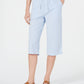Calça Capri Karen Scott Feminina de Algodão Seersucker Azul Tamanho X-S