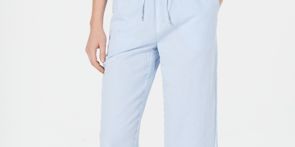 Calça Capri Karen Scott Feminina de Algodão Seersucker Azul Tamanho X-S