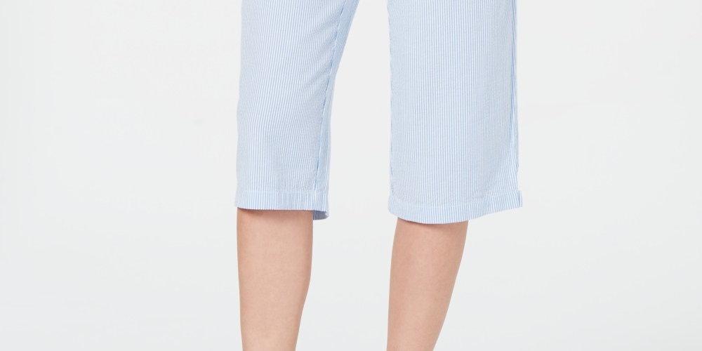 Calça Capri Karen Scott Feminina de Algodão Seersucker Azul Tamanho X-S