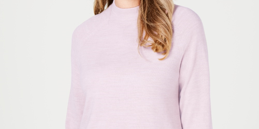 Karen Scott Suéter feminino com zíper nas costas e gola alta, rosa, tamanho XX-G