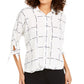 Blusa feminina Alfani com estampa e punhos em gravata, tamanho pequeno, branca