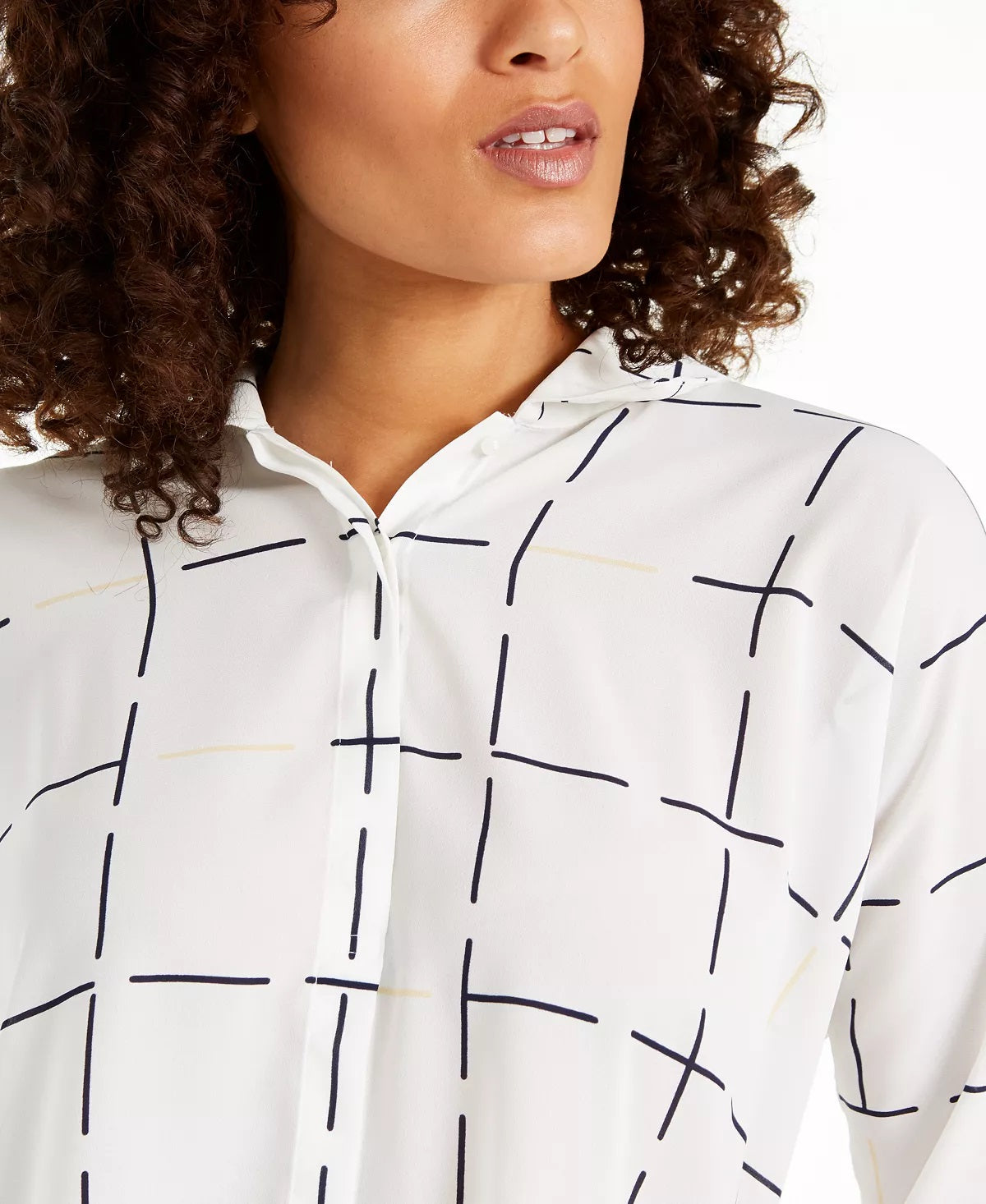 Blusa feminina Alfani com estampa e punhos em gravata, tamanho pequeno, branca