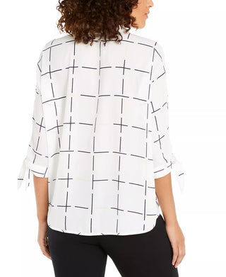 Blusa feminina Alfani com estampa e punhos em gravata, tamanho pequeno, branca