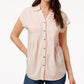 Blusa plissada com mangas e punhos Style &amp; Co feminina, rosa, tamanho pequeno