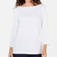 Karen Scott Top feminino de algodão com decote canoa e tachas, tamanho PL, branco