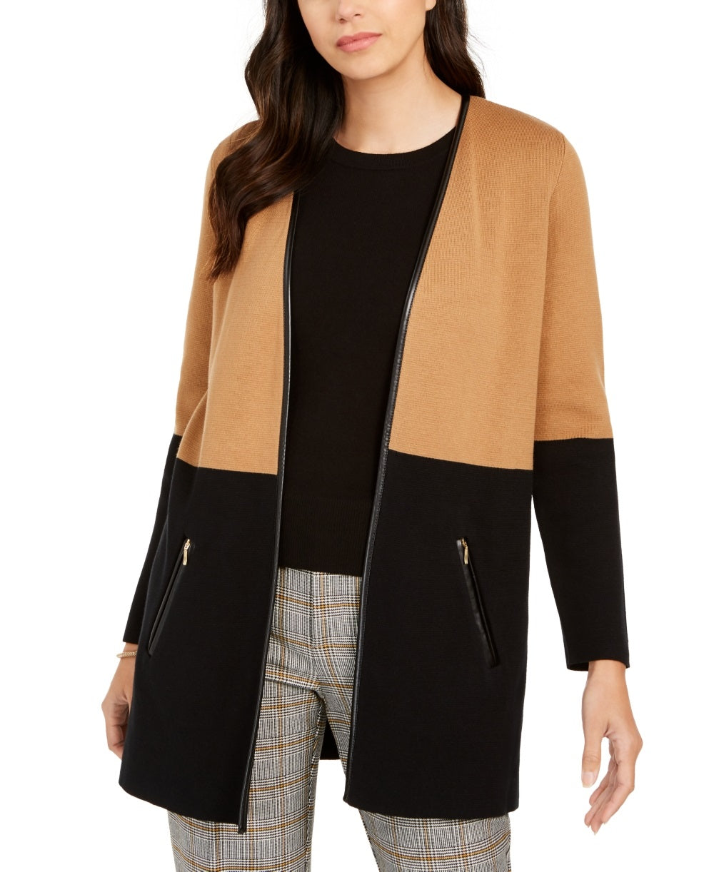 Cardigan feminino Charter Club Milano Cotton Colorblocked marrom/preto tamanho XX-G