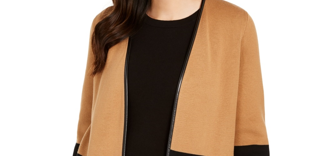 Cardigan feminino Charter Club Milano Cotton Colorblocked marrom/preto tamanho XX-G
