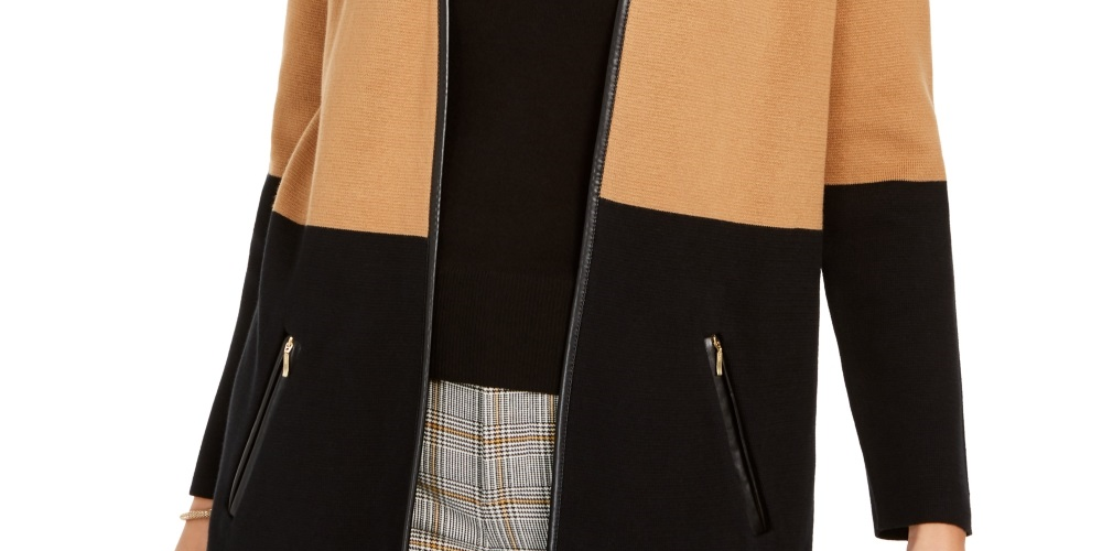 Cardigan feminino Charter Club Milano Cotton Colorblocked marrom/preto tamanho XX-G