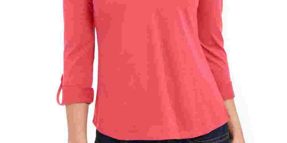 Charter Club Supima Cotton Top Feminino com Gola Dividida, Vermelho, Tamanho Pequeno