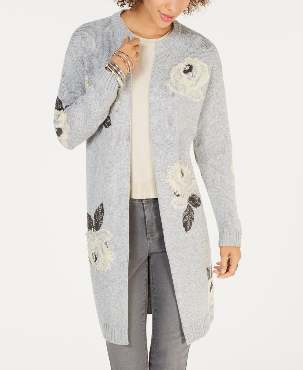 Cardigan longo jacquard floral bordado feminino Style &amp; Co, cinza, tamanho XX-grande