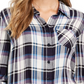 Camisa xadrez feminina Style &amp; Co com um bolso, branca/roxa, tamanho grande