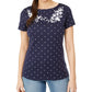 Karen Scott Blusa feminina de algodão com decote canoa e estampa bordada, tamanho P, azul
