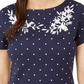 Karen Scott Blusa feminina de algodão com decote canoa e estampa bordada, tamanho P, azul