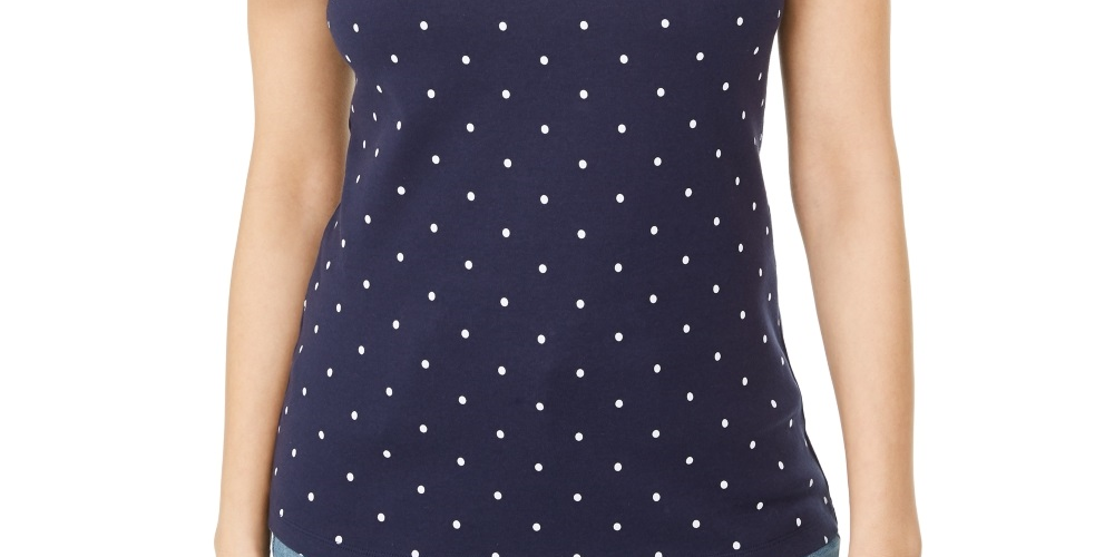 Karen Scott Blusa feminina de algodão com decote canoa e estampa bordada, tamanho P, azul