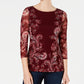 Charter Club Blusa de malha com estampa floral feminina, tamanho vinho, tamanho PL