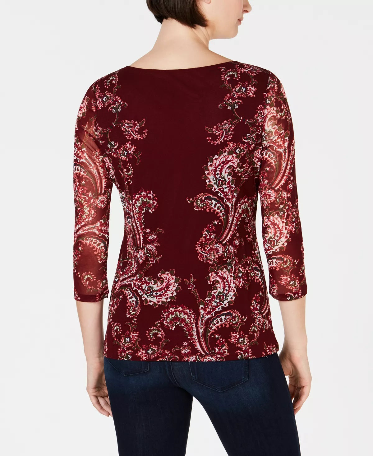 Charter Club Blusa de malha com estampa floral feminina, tamanho vinho, tamanho PL