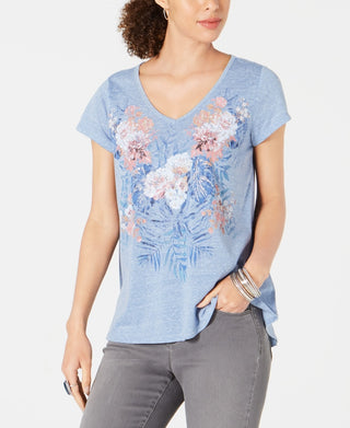 Blusa feminina com estampa gráfica estilo &amp; co, azul, tamanho PS