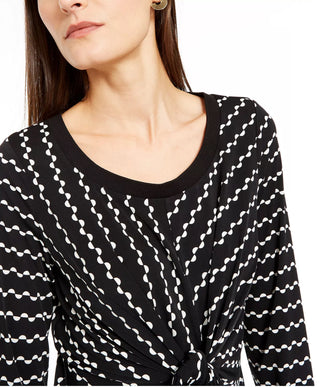 Blusa feminina Alfani com estampa de gravata, manga comprida, decote redondo, blusa de noite, preta, tamanho pequeno médio