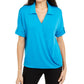 Blusa de malha com gola Alfani feminina, azul, tamanho PL
