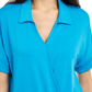 Blusa de malha com gola Alfani feminina, azul, tamanho PL