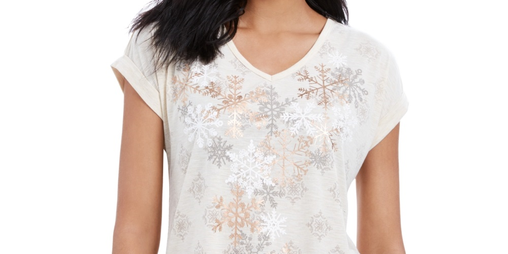 Blusa feminina pequena com estampa de floco de neve, cinza, tamanho pequeno, médio