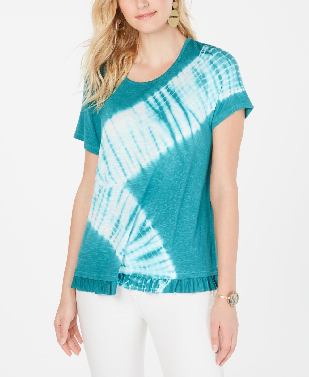 Blusa feminina estilo &amp; co com babados e tingimento tie-dye, azul, tamanho pequeno