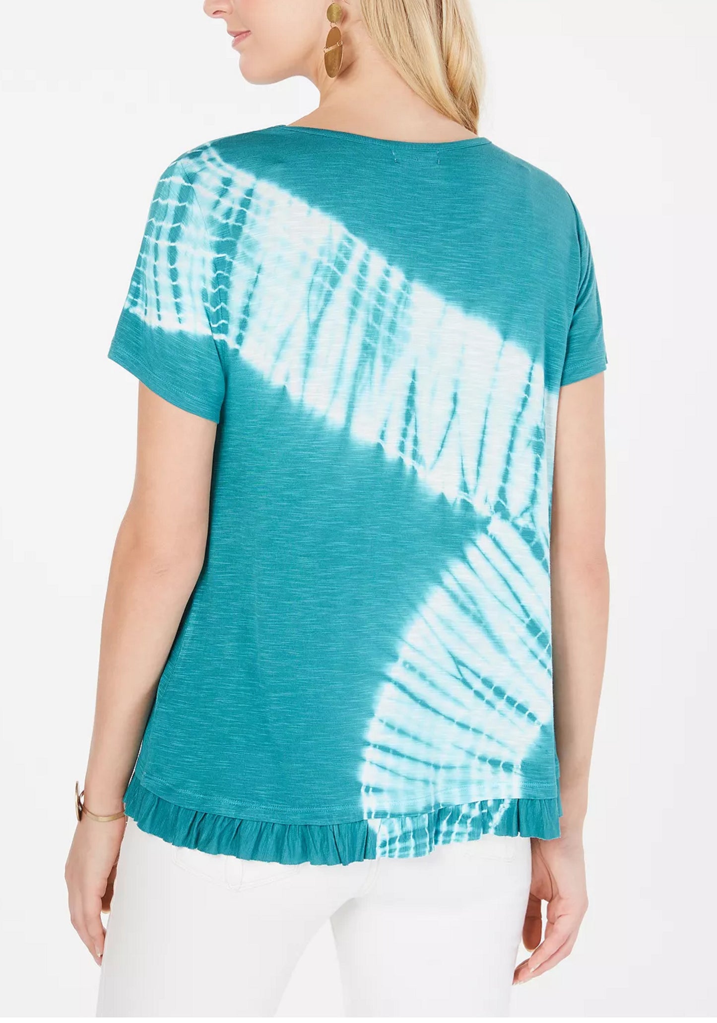 Blusa feminina estilo &amp; co com babados e tingimento tie-dye, azul, tamanho pequeno