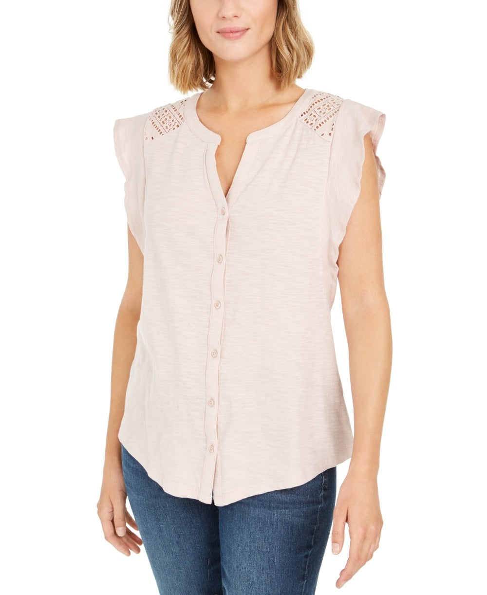 Camisa feminina sem mangas com ilhós Style &amp; Co, bege, tamanho médio