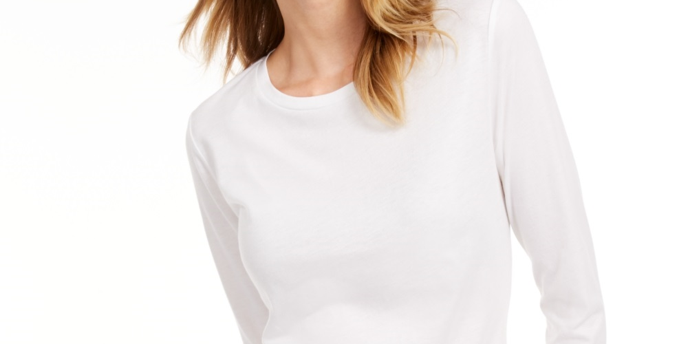 Camiseta feminina lisa com manga 3/4 Maison Jules, branca, tamanho XS