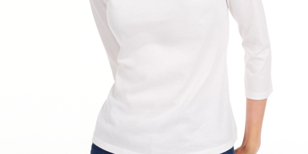 Camiseta feminina lisa com manga 3/4 Maison Jules, branca, tamanho XS