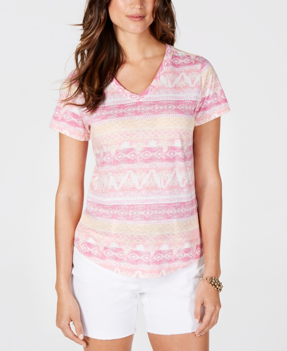 Camiseta feminina de algodão estampada Style &amp; Co, vermelha, tamanho PL
