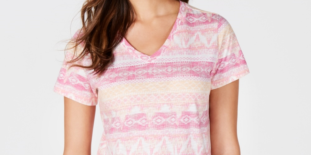 Camiseta feminina de algodão estampada Style &amp; Co, vermelha, tamanho PL