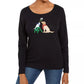Camisa de Natal feminina Karen Scott com detalhes embelezados, preta, tamanho PL