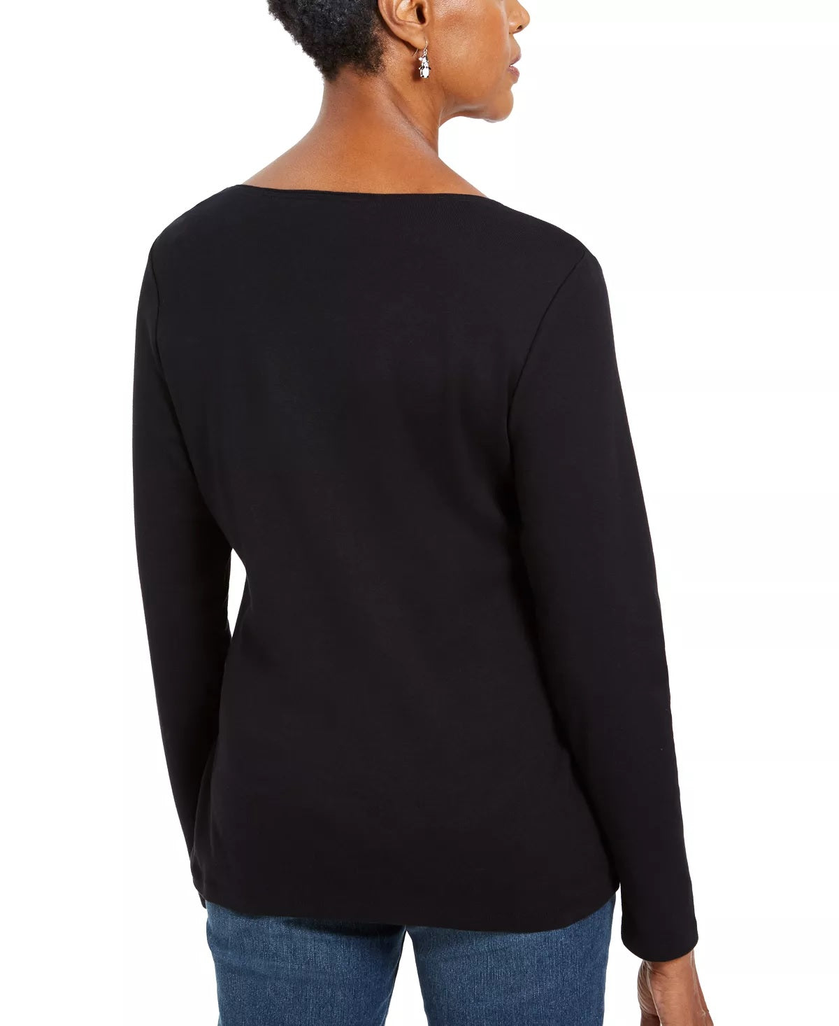 Camisa de Natal feminina Karen Scott com detalhes embelezados, preta, tamanho PL