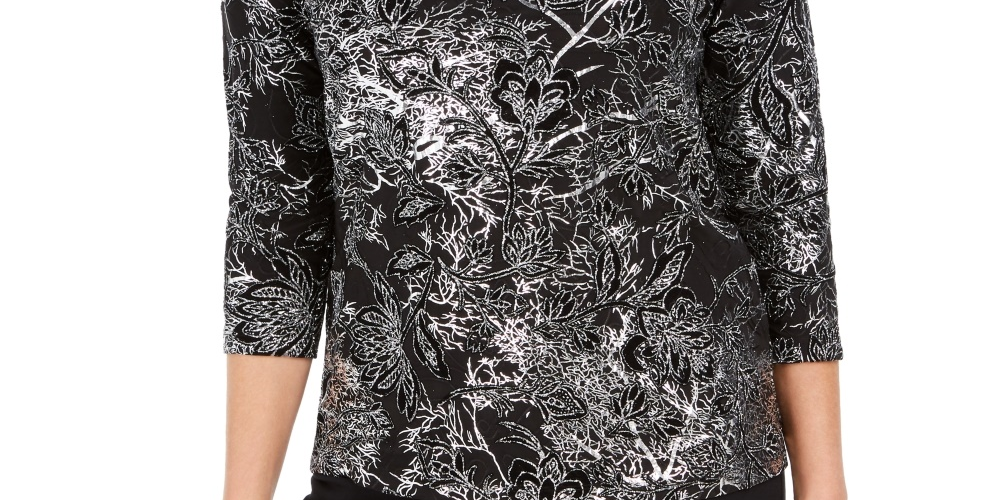 Blusa feminina jacquard da coleção JM, preta, tamanho X-S