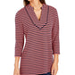 Top listrado feminino Charter Club com manga 3/4, vermelho, tamanho XX-G