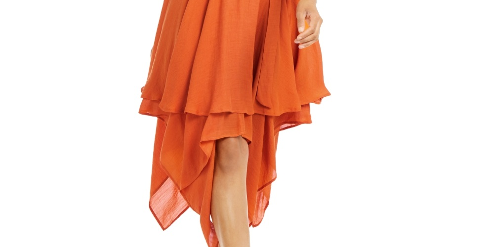 Vestido feminino Thalia Sodi com alças finas e bainha em camadas, laranja, tamanho grande