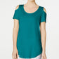 Camiseta feminina JM Collection com ombros descobertos e alças finas, azul brilhante, tamanho XX-G
