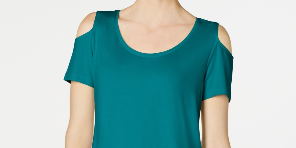 Camiseta feminina JM Collection com ombros descobertos e alças finas, azul brilhante, tamanho XX-G