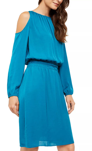 Vestido Alfani Feminino com Cintura Smock e Ombros Vazados Azul Tamanho PXL