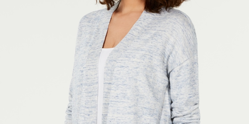 Cardigan feminino Charter Club de algodão chambray com frente aberta, azul, tamanho extrapequeno
