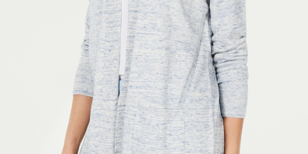 Cardigan feminino Charter Club de algodão chambray com frente aberta, azul, tamanho extrapequeno