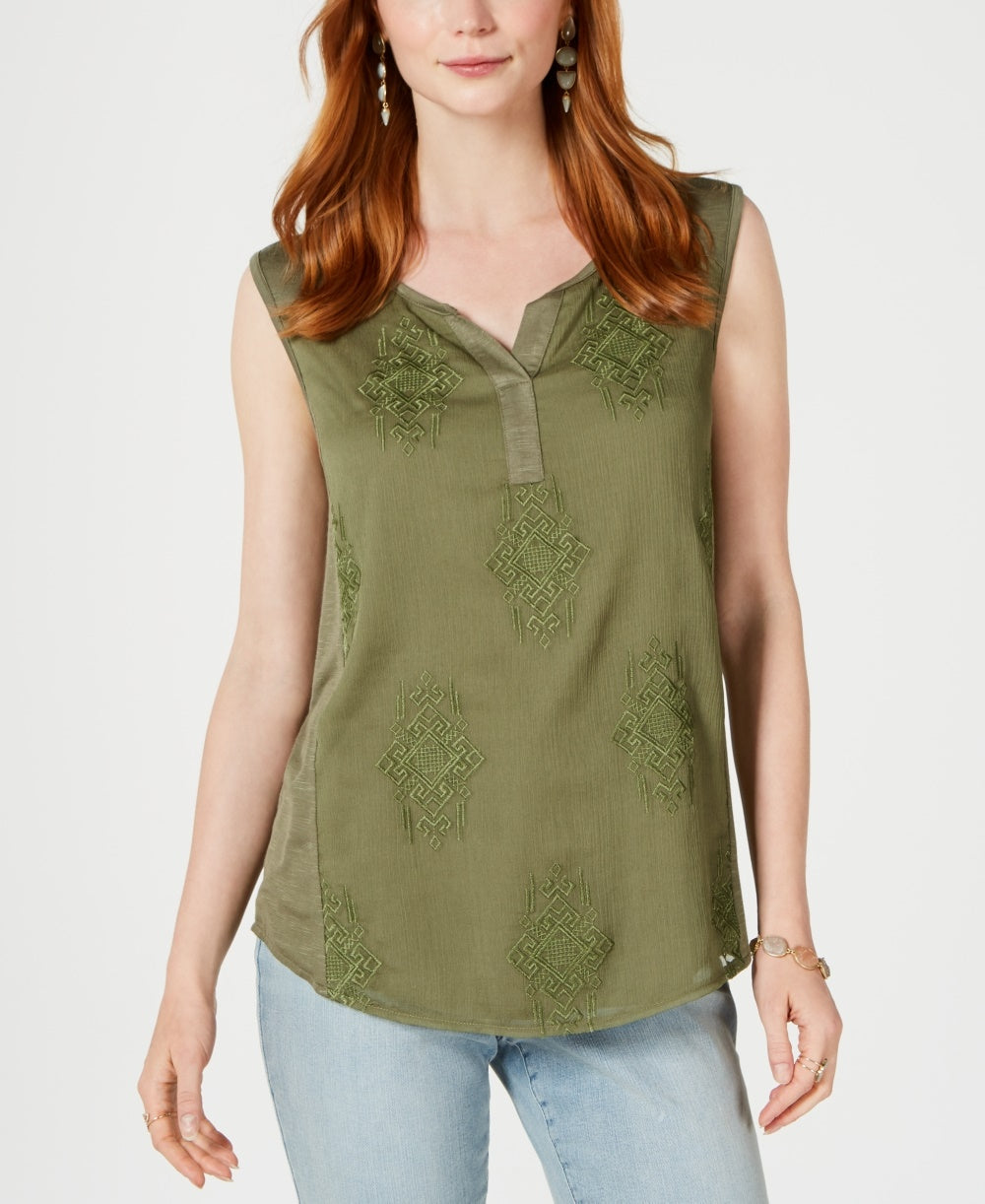 Regata feminina bordada Style &amp; Co, verde, tamanho XX-G