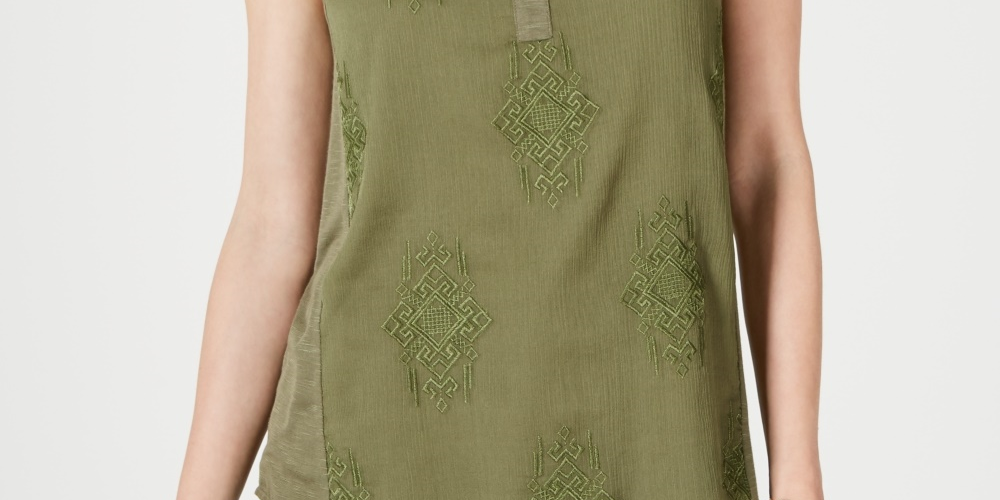 Regata feminina bordada Style &amp; Co, verde, tamanho XX-G