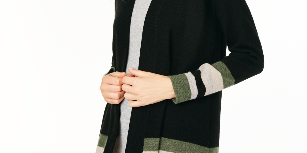 Cardigan feminino de cashmere listrado Charter Club, tamanho regular, preto, pequeno, pequeno