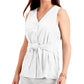 Charter Club Blusa feminina sem mangas com amarração frontal, branca, tamanho grande
