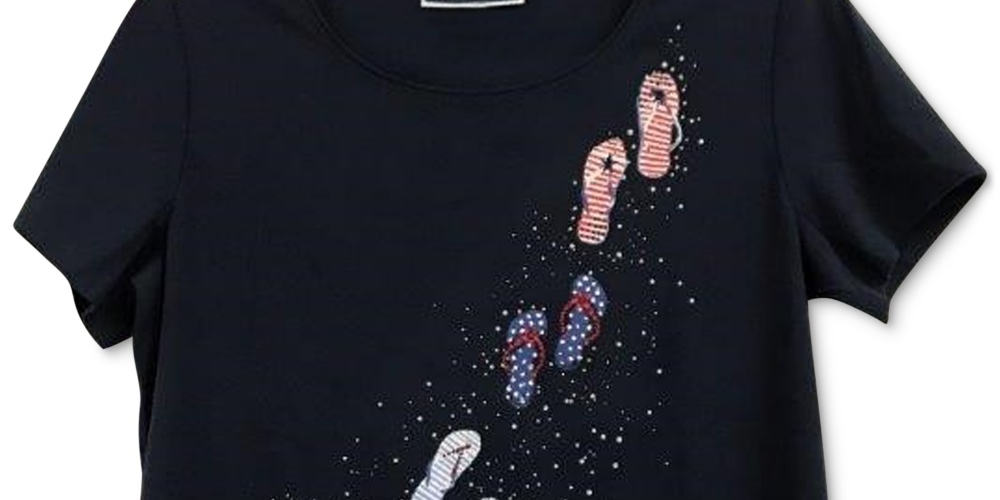 Camiseta feminina Karen Scott com decote redondo, azul, tamanho pequeno