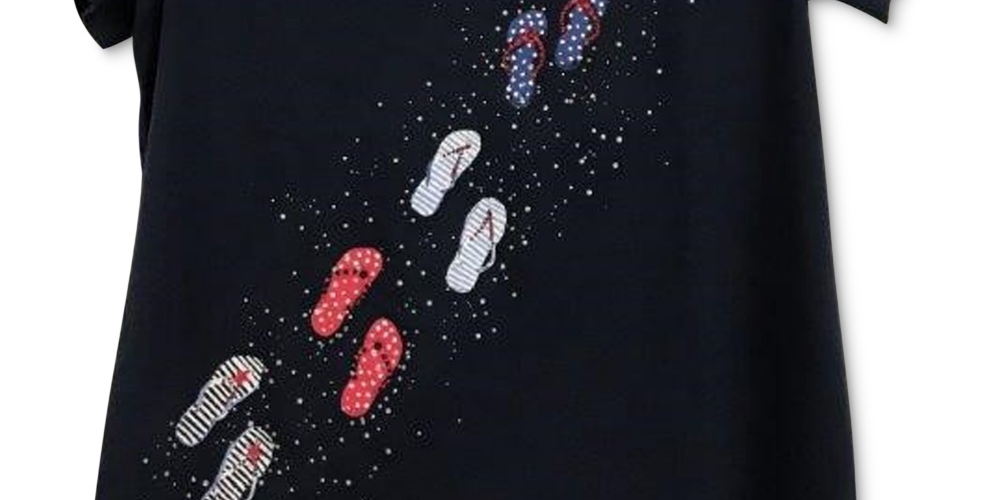 Camiseta feminina Karen Scott com decote redondo, azul, tamanho pequeno