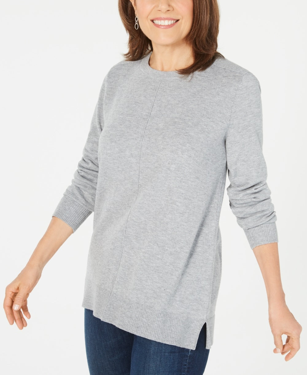 Karen Scott Suéter feminino de pelúcia com costura frontal, cinza, tamanho extragrande