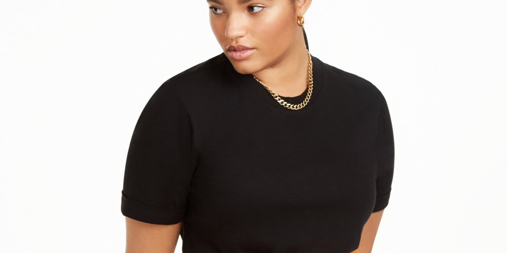 Camiseta feminina plus size Danielle Bernstein, preta, tamanho 1X